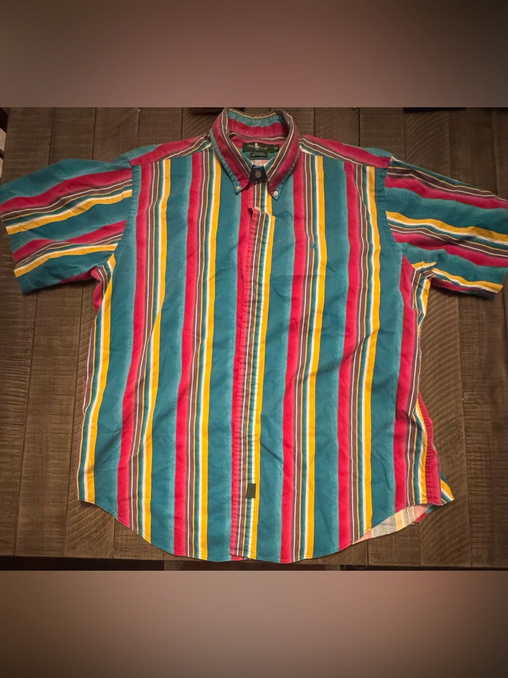 Hunt Club Bold Multi-Stripe Button-Down Shirt in Teal, Red & Yellow